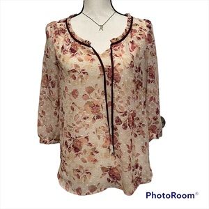 LC Lauren Conrad Womens Size Small Pink Floral Boho Peasant Blouse